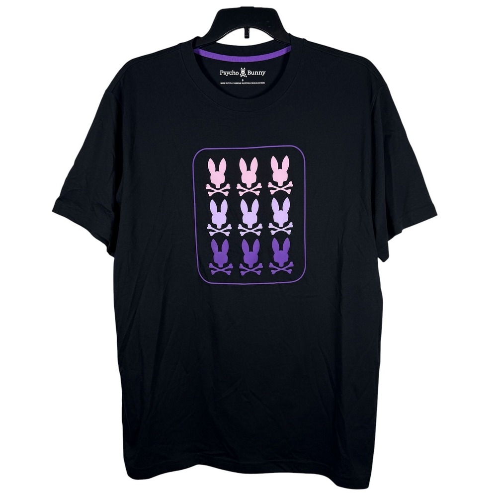 Psycho Bunny Mens XXL 8 Black Purple Barker Graphic Short Sleeve Tee T-Shirt